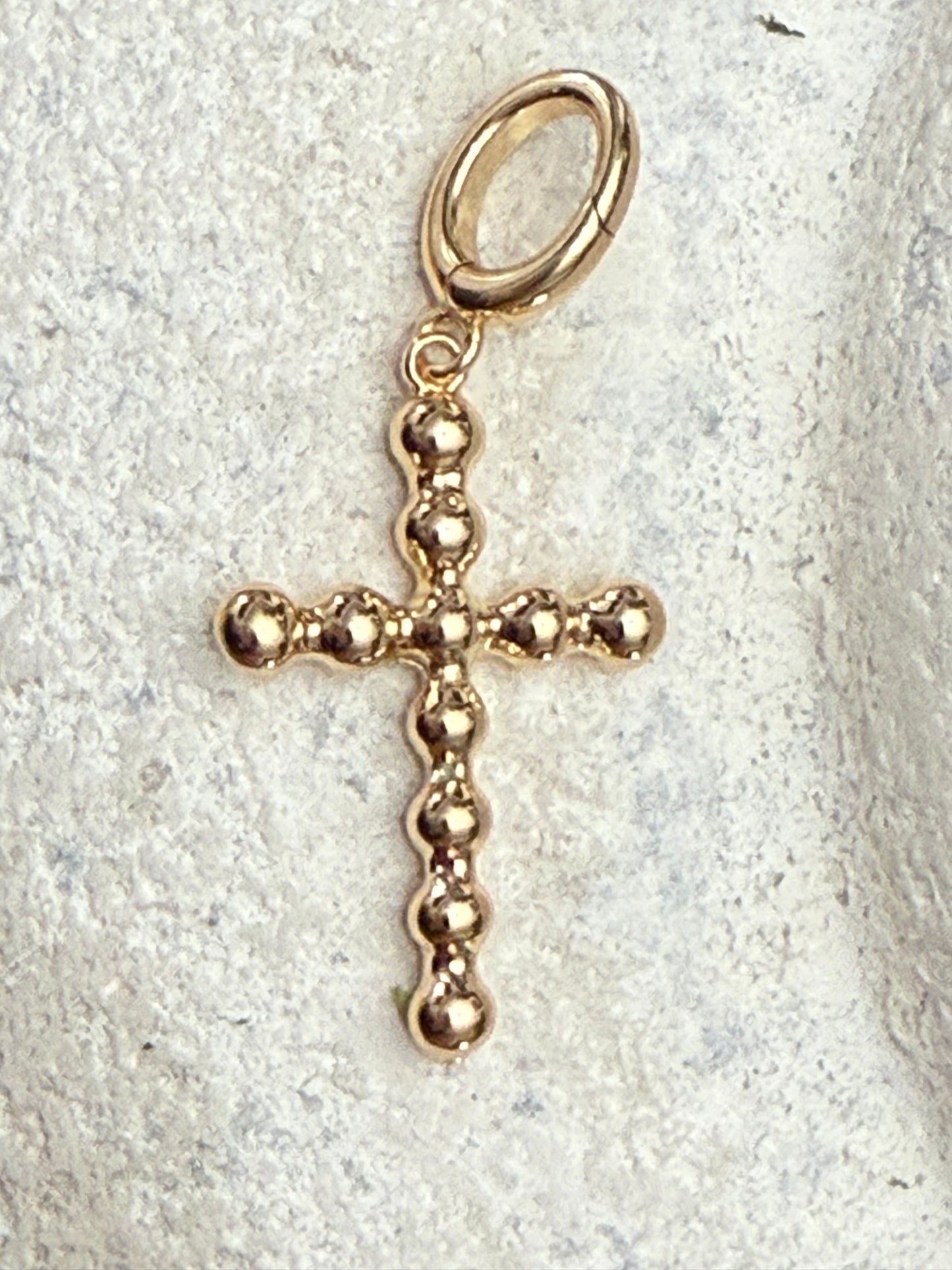 Large Gold Ball Beaded Cross Charm/Pendant