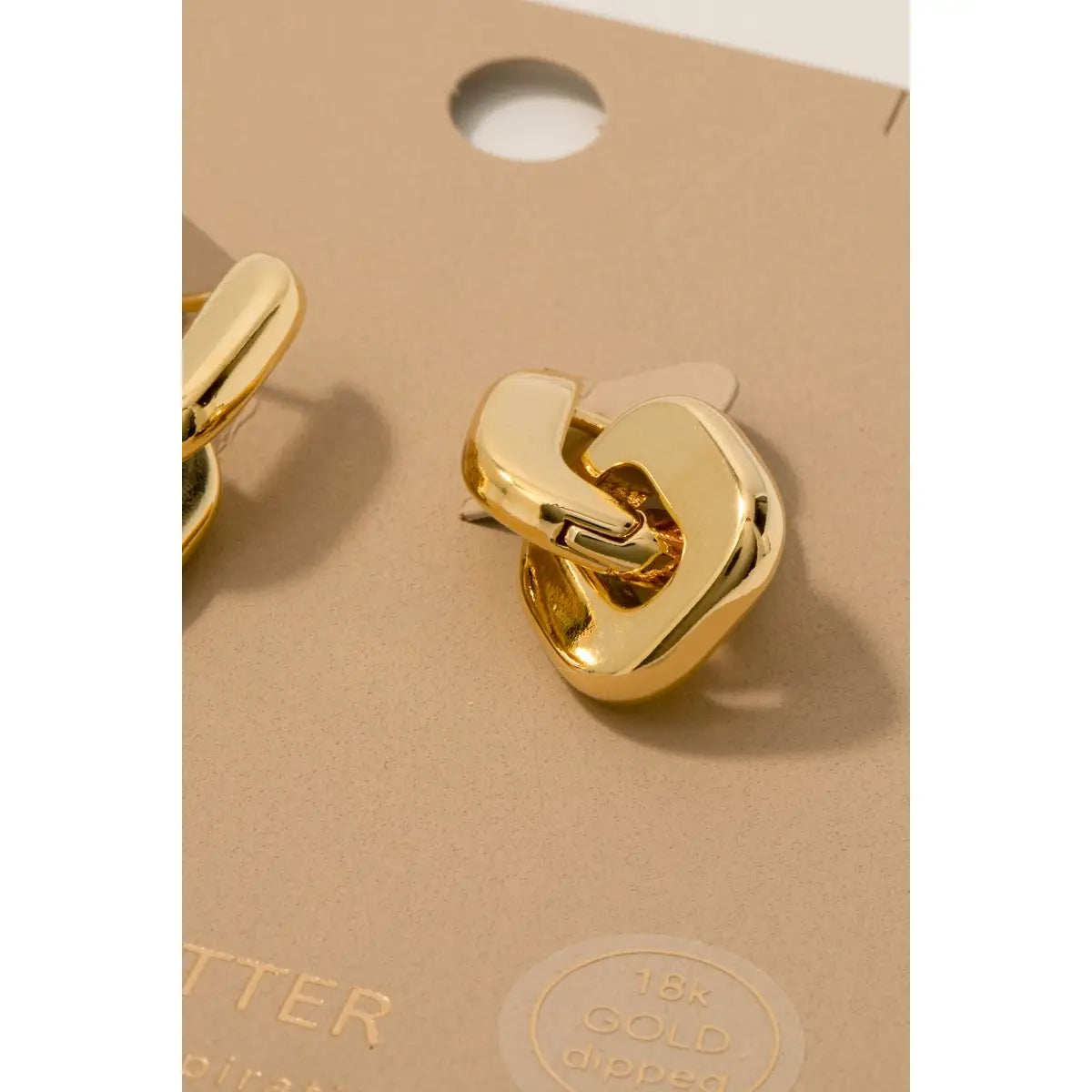 Gold Double Square Link Hoop Earrings
