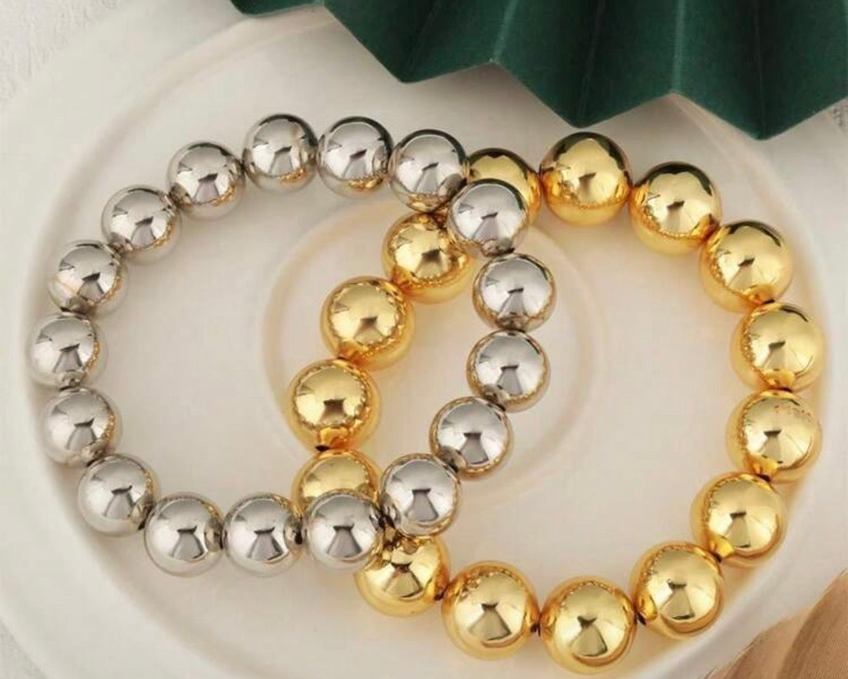 Silver Ball Beaded Stretch Bracelet