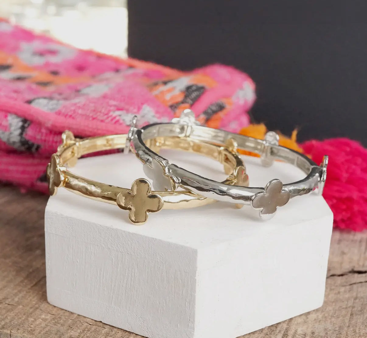 Silver Clover Bangle Bracelet