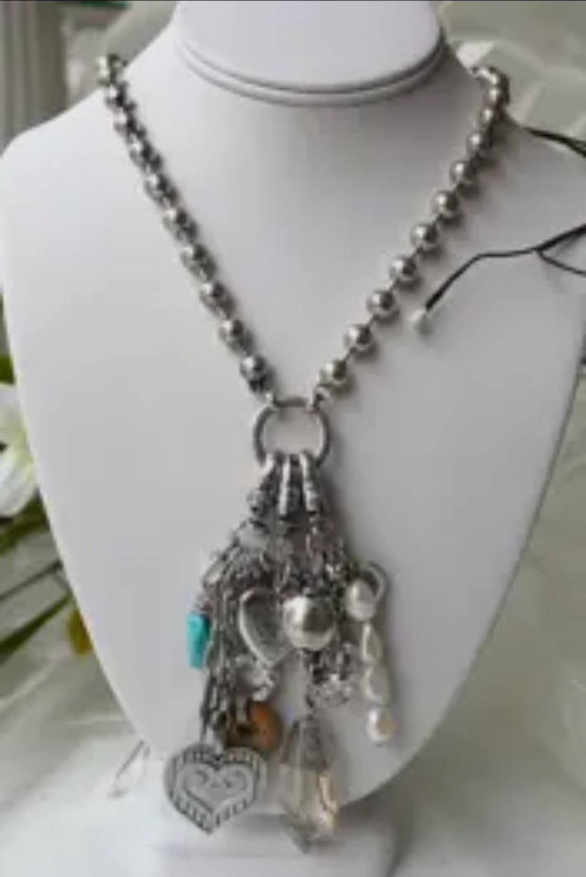Silver Convertible (Short or Long) Ball Beaded Chain Necklace