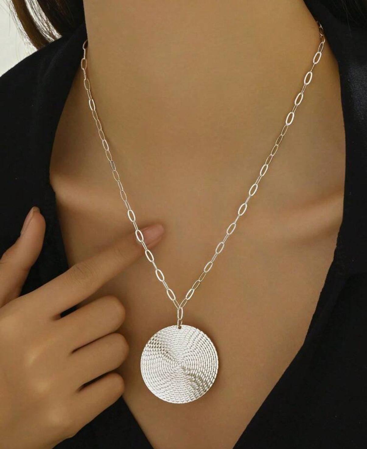 Lightweight -Textured Silver Disk Drop Earrings (matching necklace available)