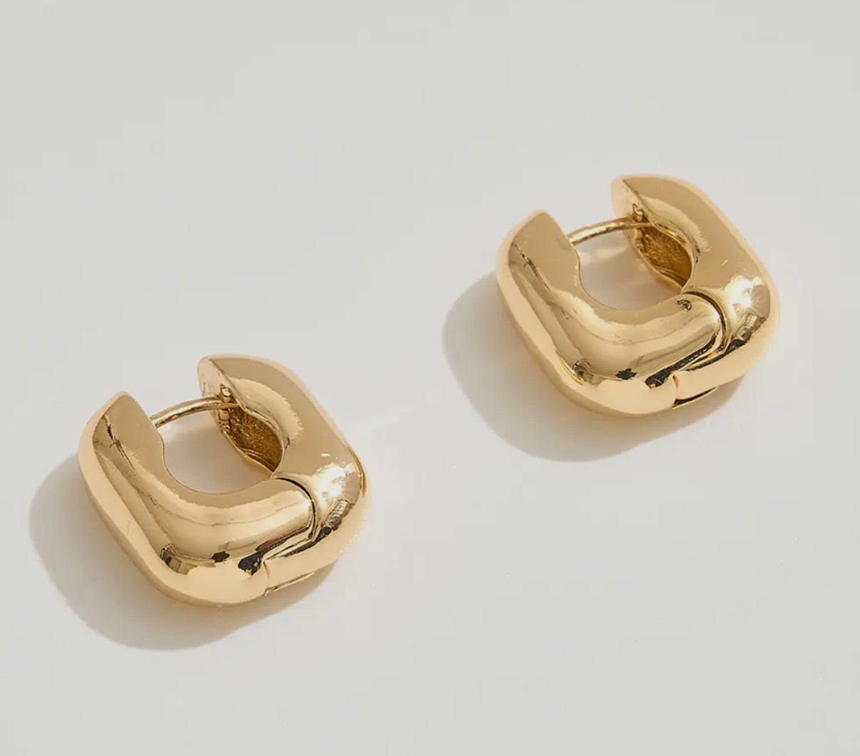 Gold Square Huggie Hoop Earrings