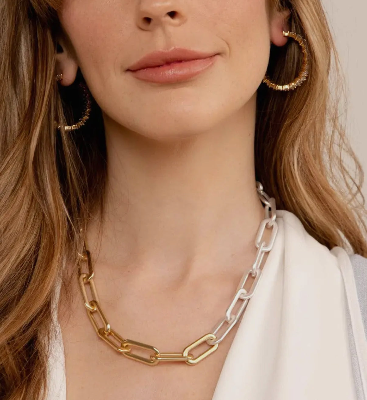 Two-tone Matte Cable Link Collar Necklace