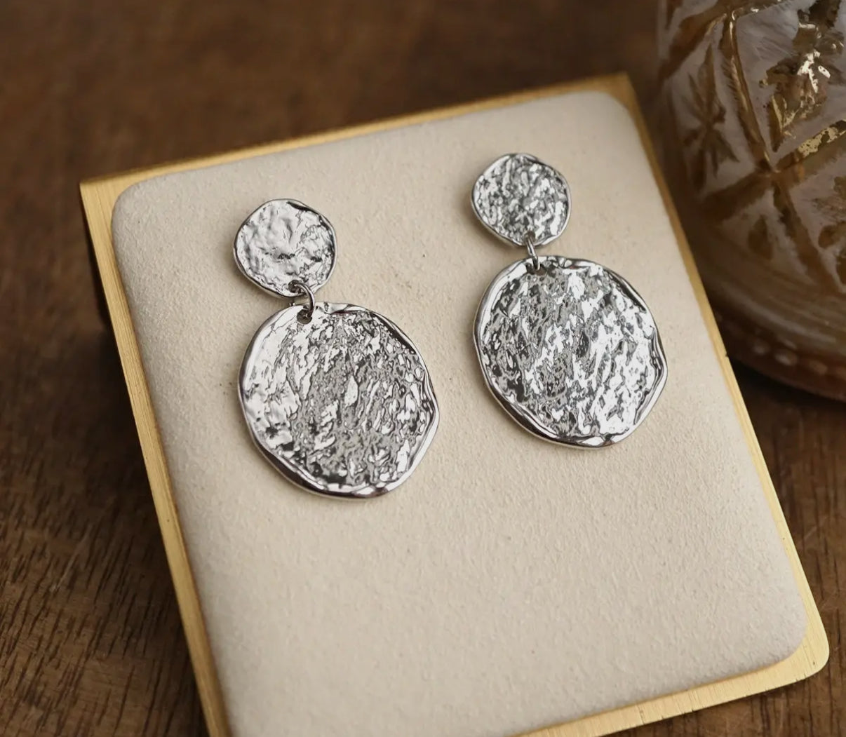 Silver Muse- 2 Disc Textured Earrings