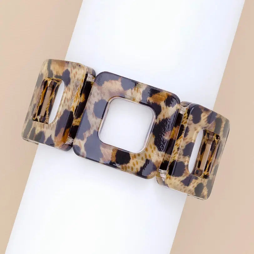 Leopard Resin Stretch Block Bracelet