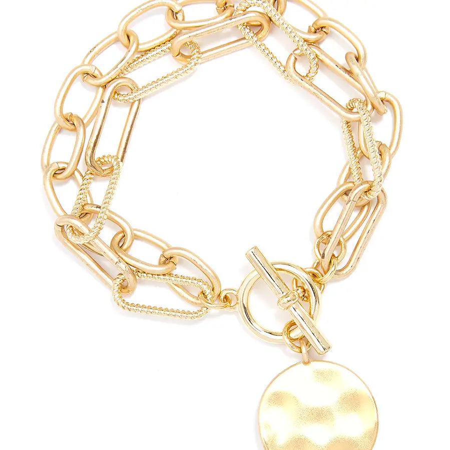 Gold Oval & Paperclip Links Coin Bracelet