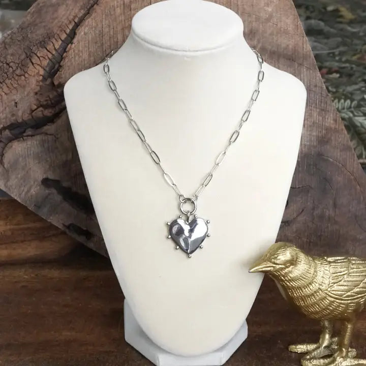 Modern Spiky Silver Heart Paperclip Necklace
