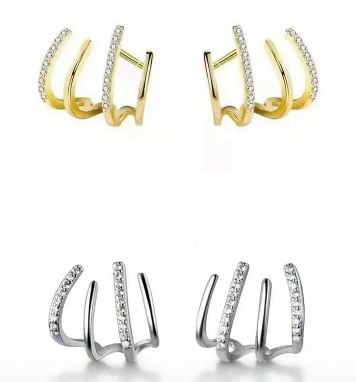 Silver Elegant Pavé 4 Claw Stud Earrings