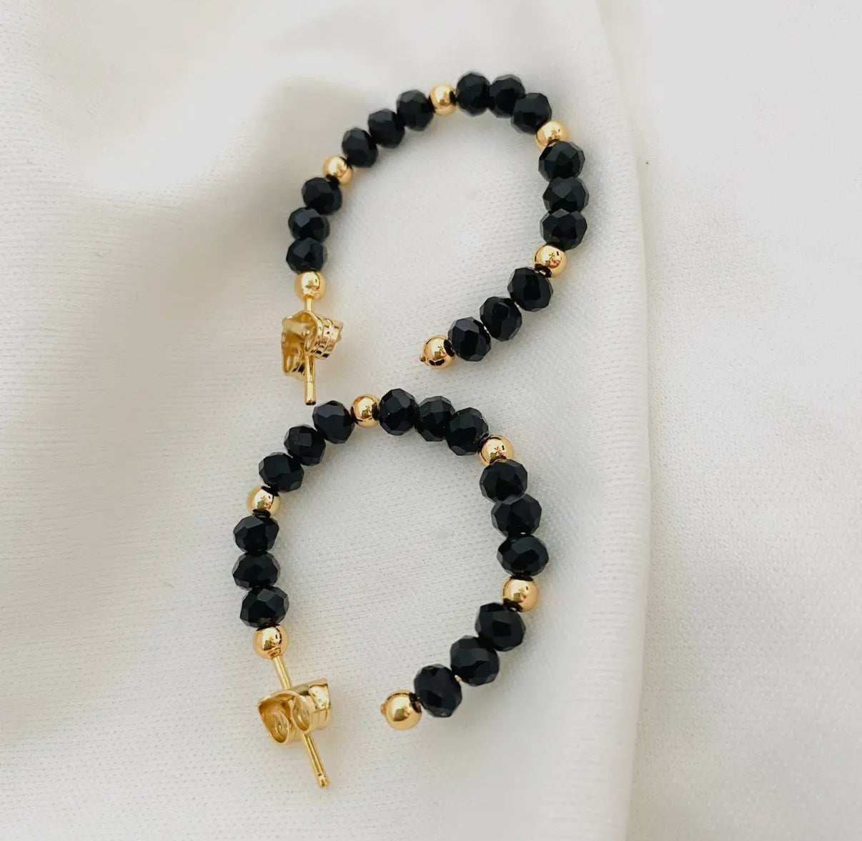 Black & Gold Beaded Hoop Earrings
