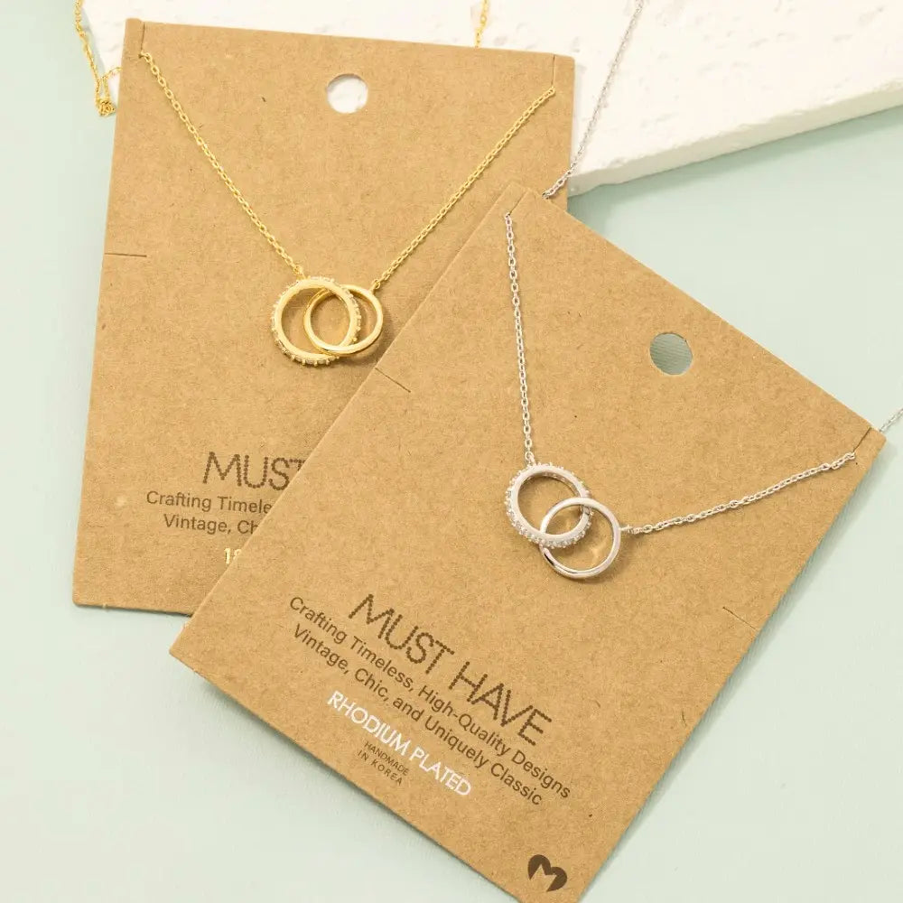16” Gold Pavé Circle Link Charm Necklace