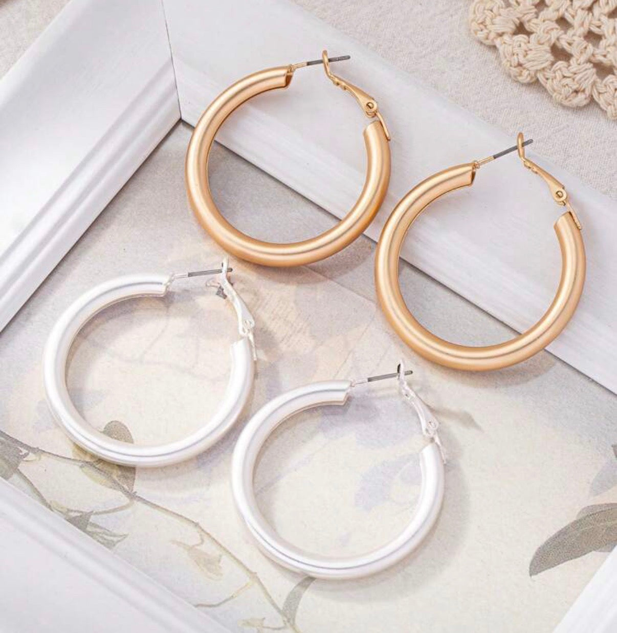 Matte Silver Large Hoop Earrings