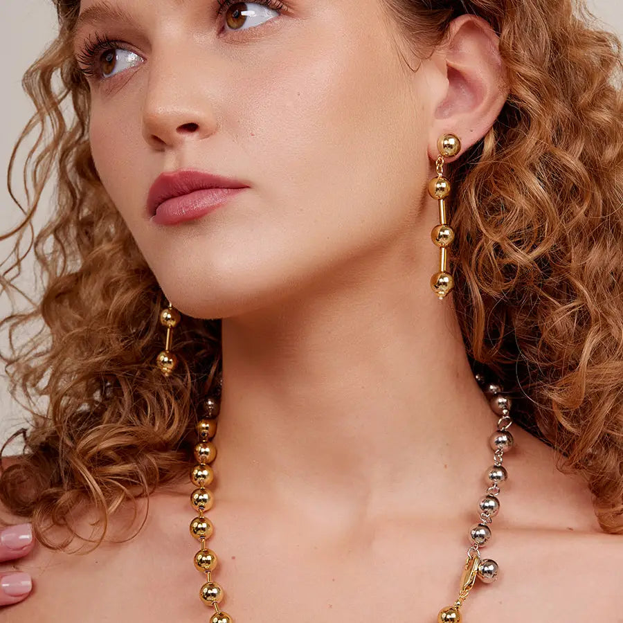 Gold Metal Beaded/Ball Drop Earrings