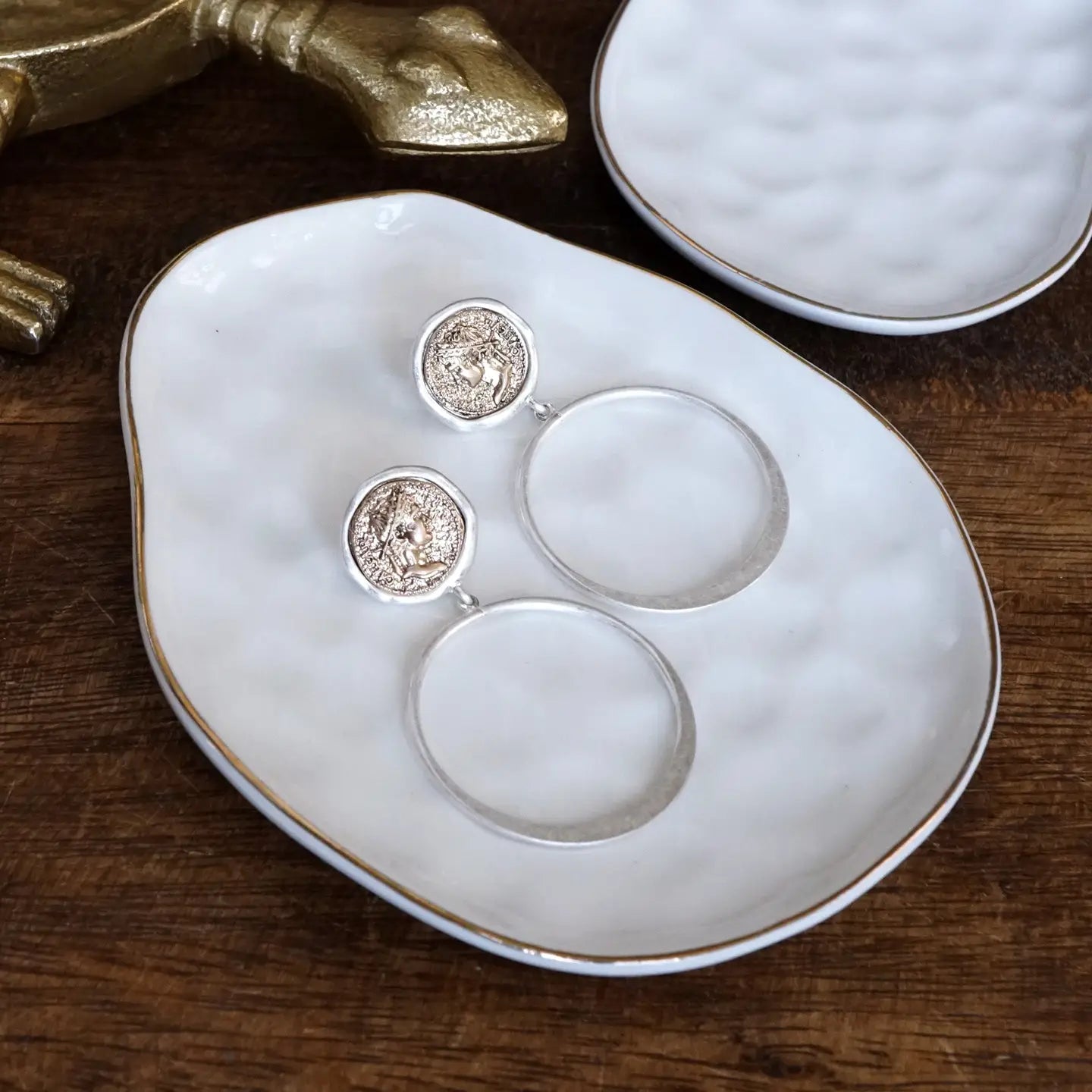 Silver Boho Two-Tone Coin & Hoop Earrings