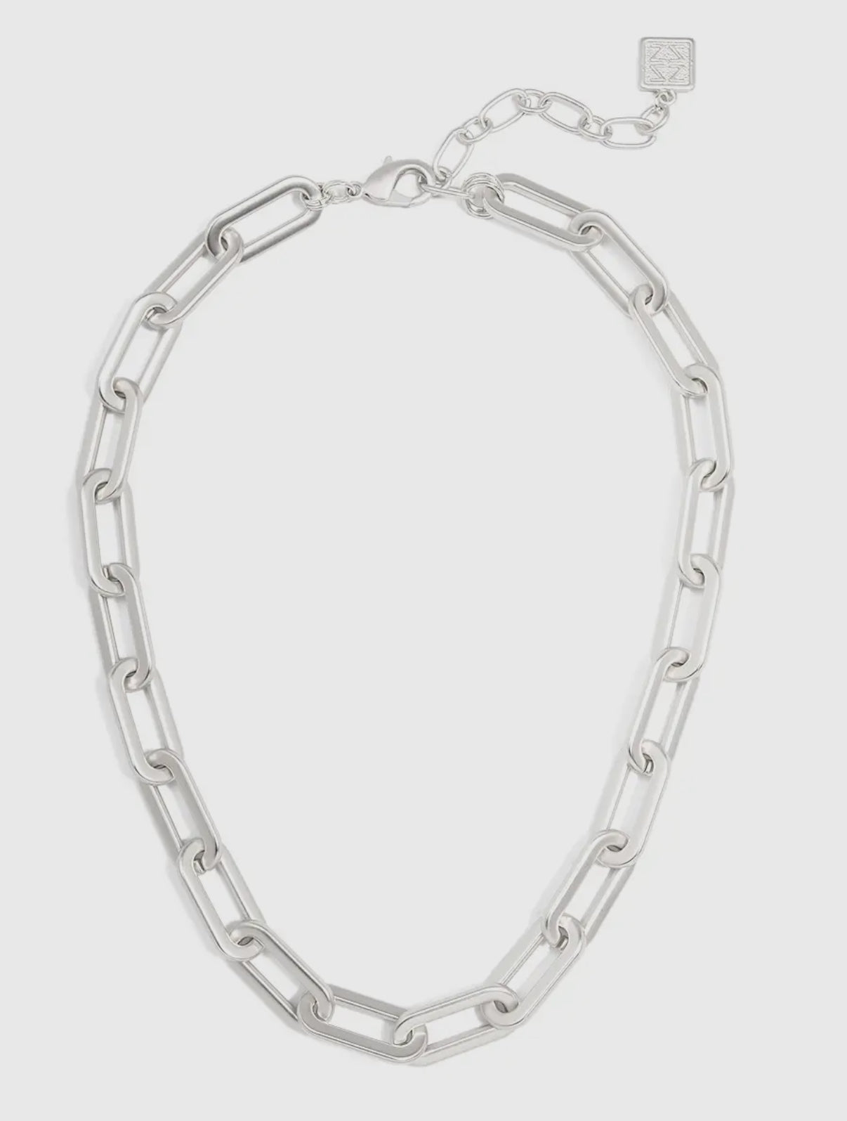 18K Gold-Plated Oblong Linked Collar Necklace in Matte Silver