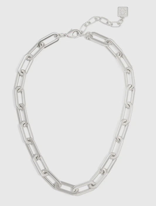 18K Gold-Plated Oblong Linked Collar Necklace in Matte Silver
