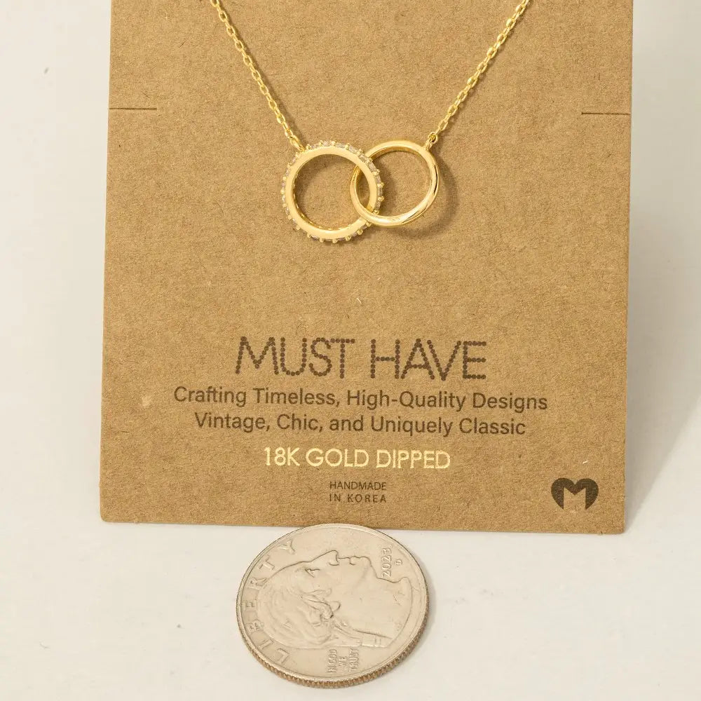 16” Gold Pavé Circle Link Charm Necklace