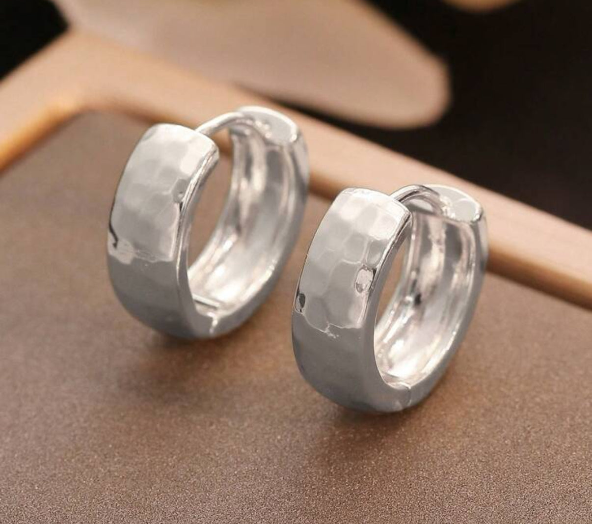 Small Hammered/Matte Silver Huggie Hoop Earrings