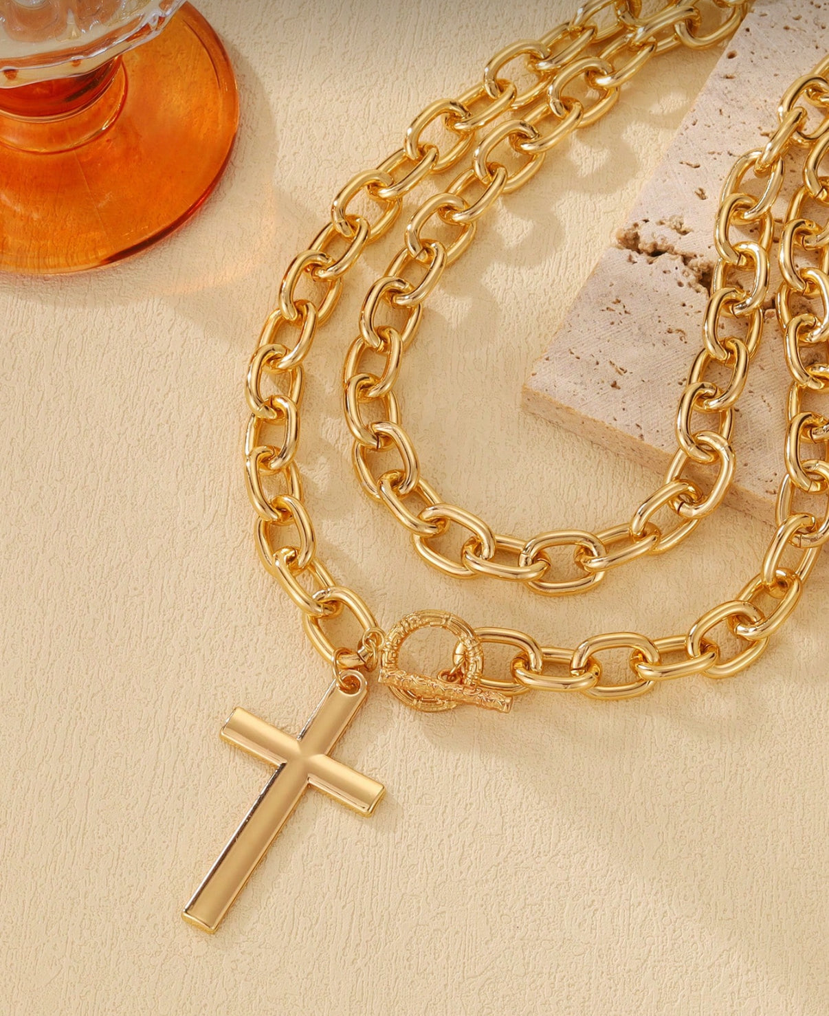 Wear Short Or Long…Lightweight Gold Chain Necklace with Cross Pendant