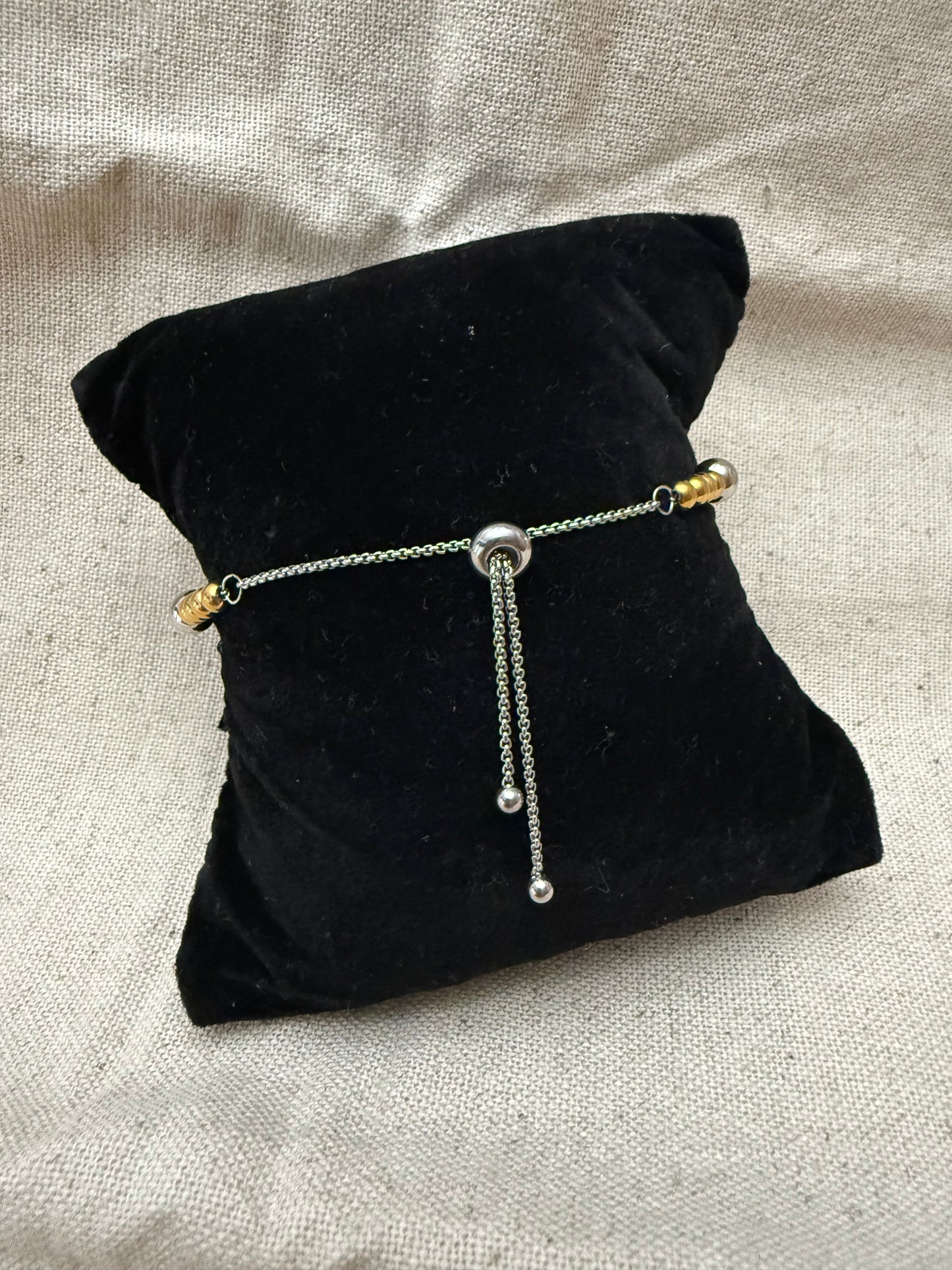 Two-Tone Gold Bead Bracelet with Silver Ball Accents