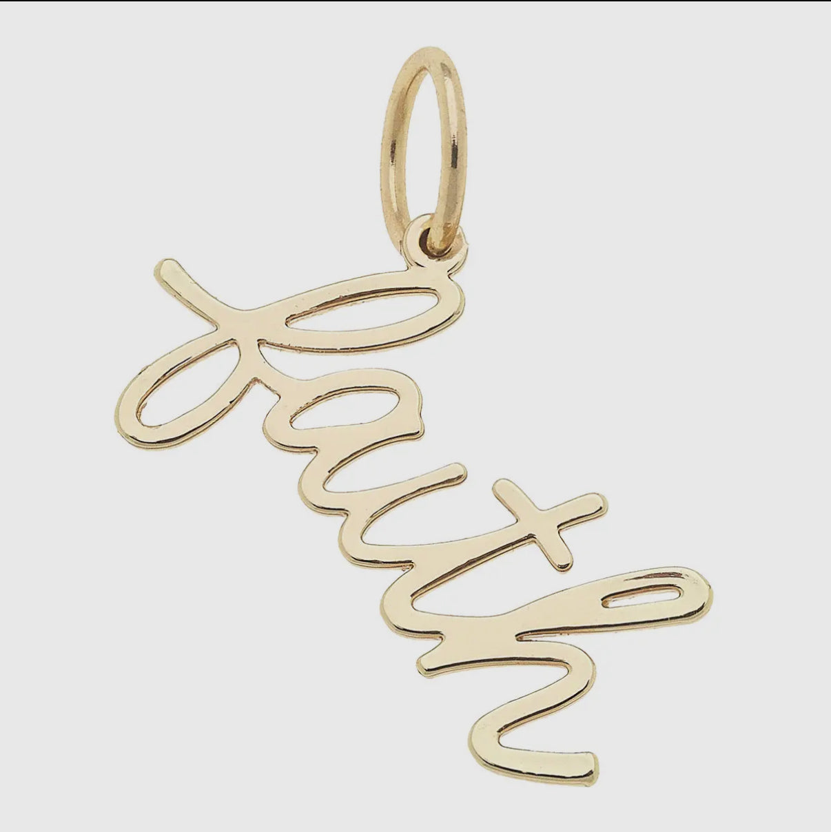 Shiny Gold “Faith” Cursive Script Charm Necklace