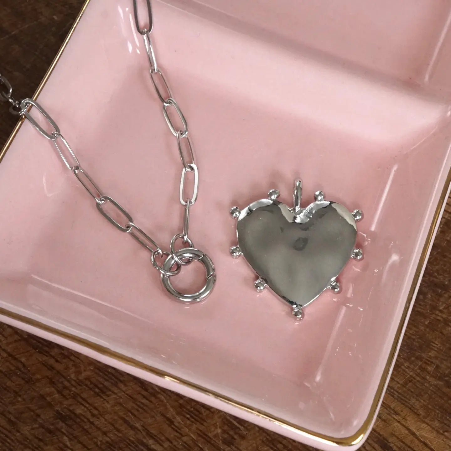 Modern Spiky Silver Heart Paperclip Necklace