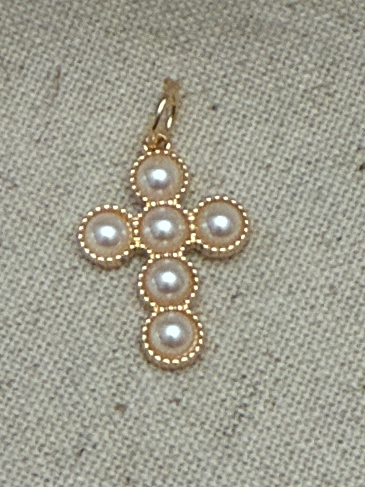 Gold & Pearl Rounded Cross Charm/Pendant