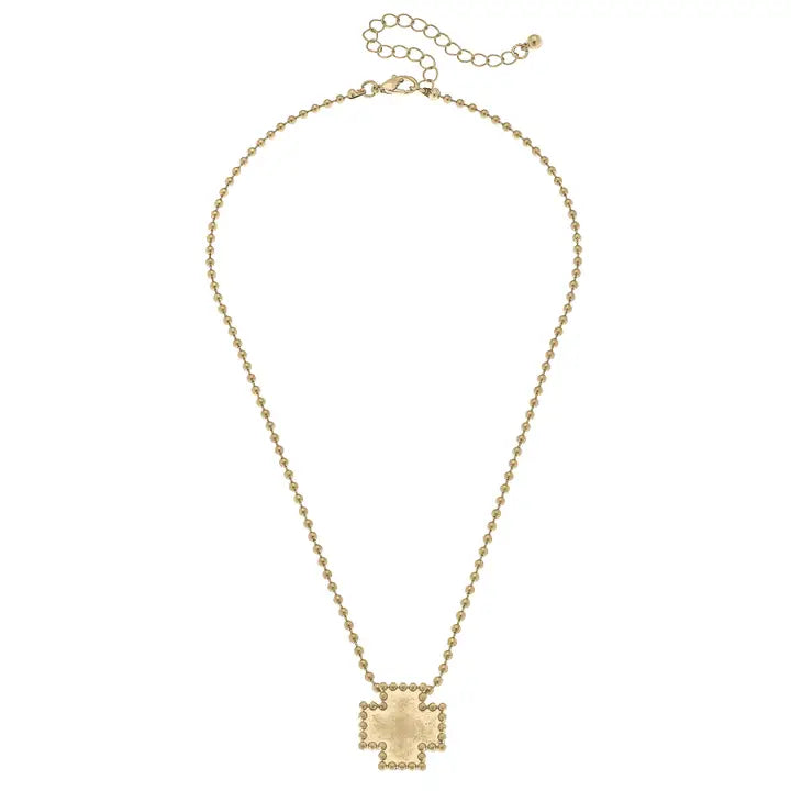 Worn Gold Ball Beaded Cross Necklace in Gold.