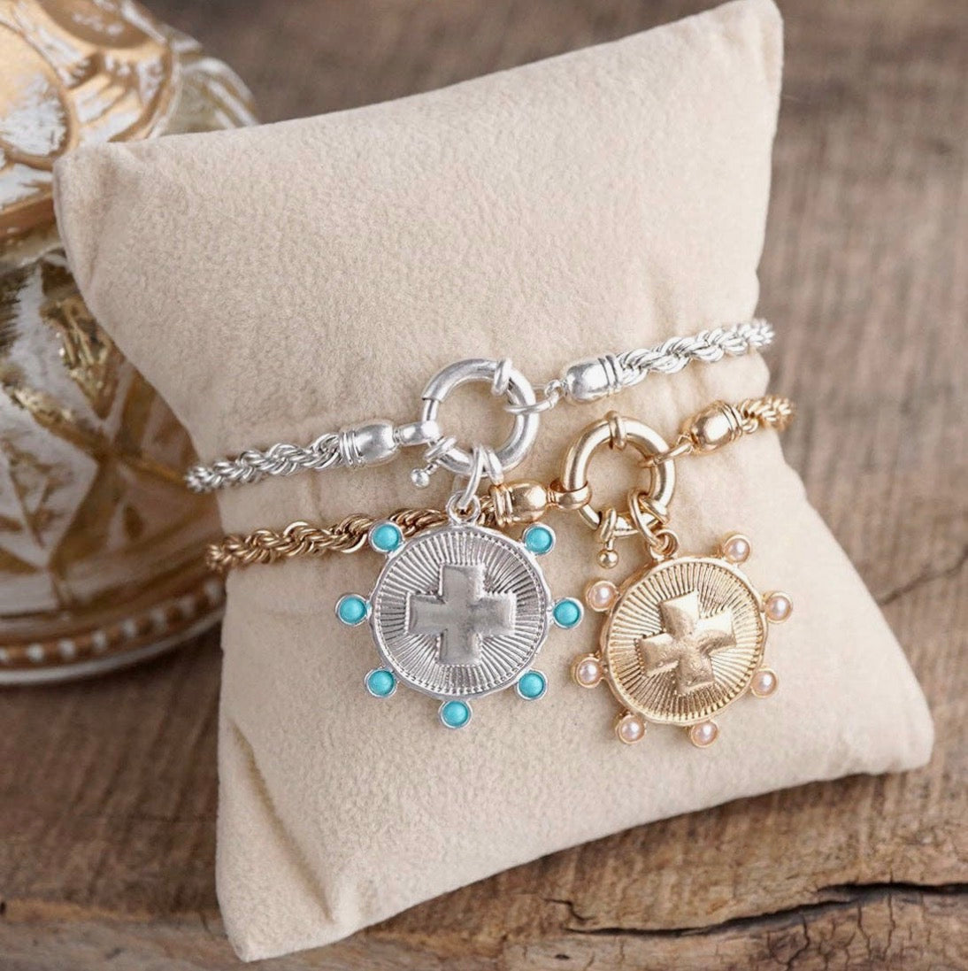 Sunlit Devotion- Gold Chain Bracelet with Gold coin accent pendant.
