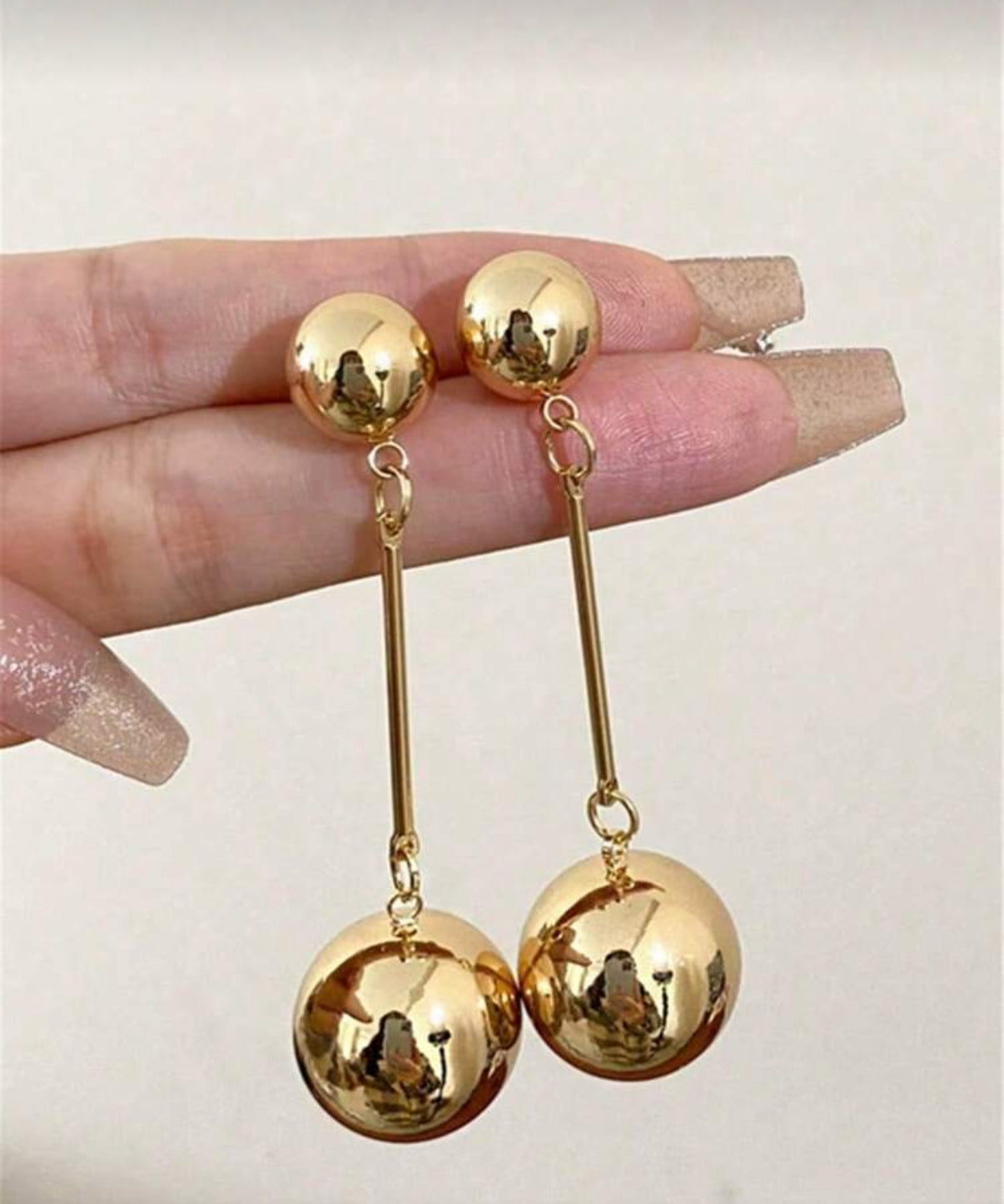 Gold Double Ball, Long Drop/Dangle Earrings