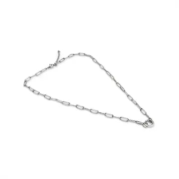 Silver Paperclip Carabiner Charm Holder Necklace with Silver & Pearl Cross Charm