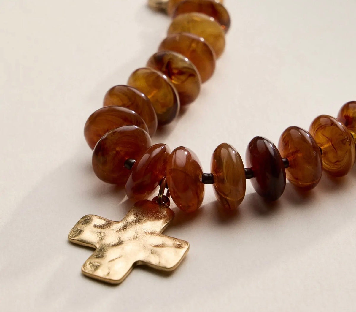 Brown Beaded Cross Charm Bracelet
