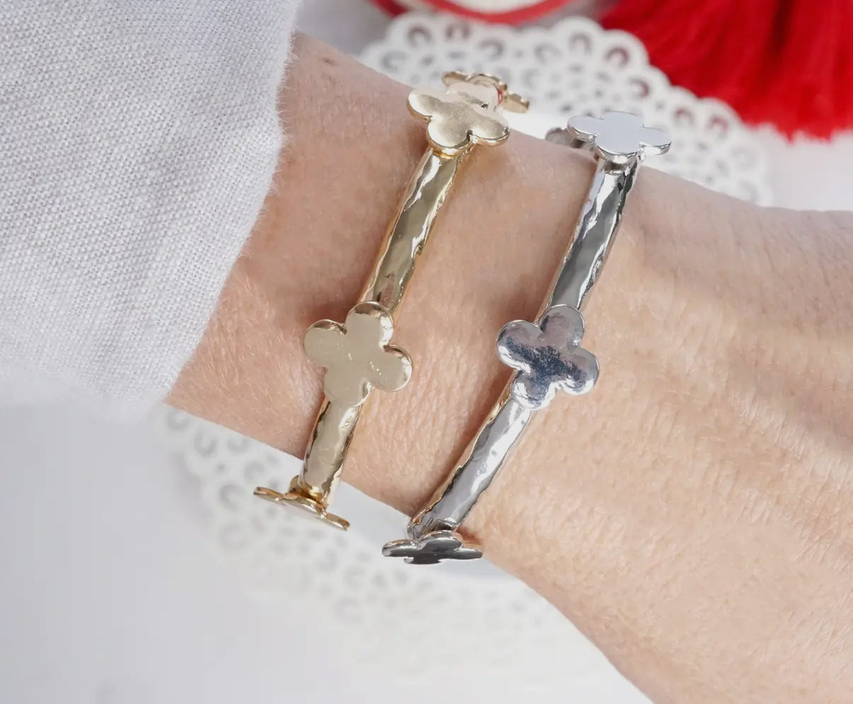 Silver Clover Bangle Bracelet
