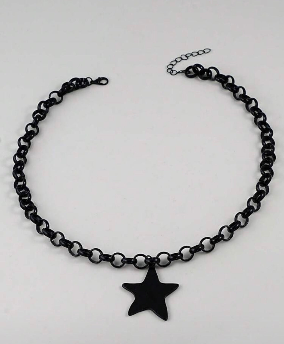 Gun Metal Black Chain Link Necklace with Star Pendant