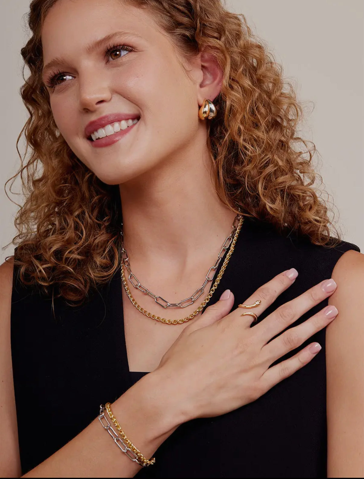 Two-tone Layered Paperclip & Rolo Chain Necklace with cross