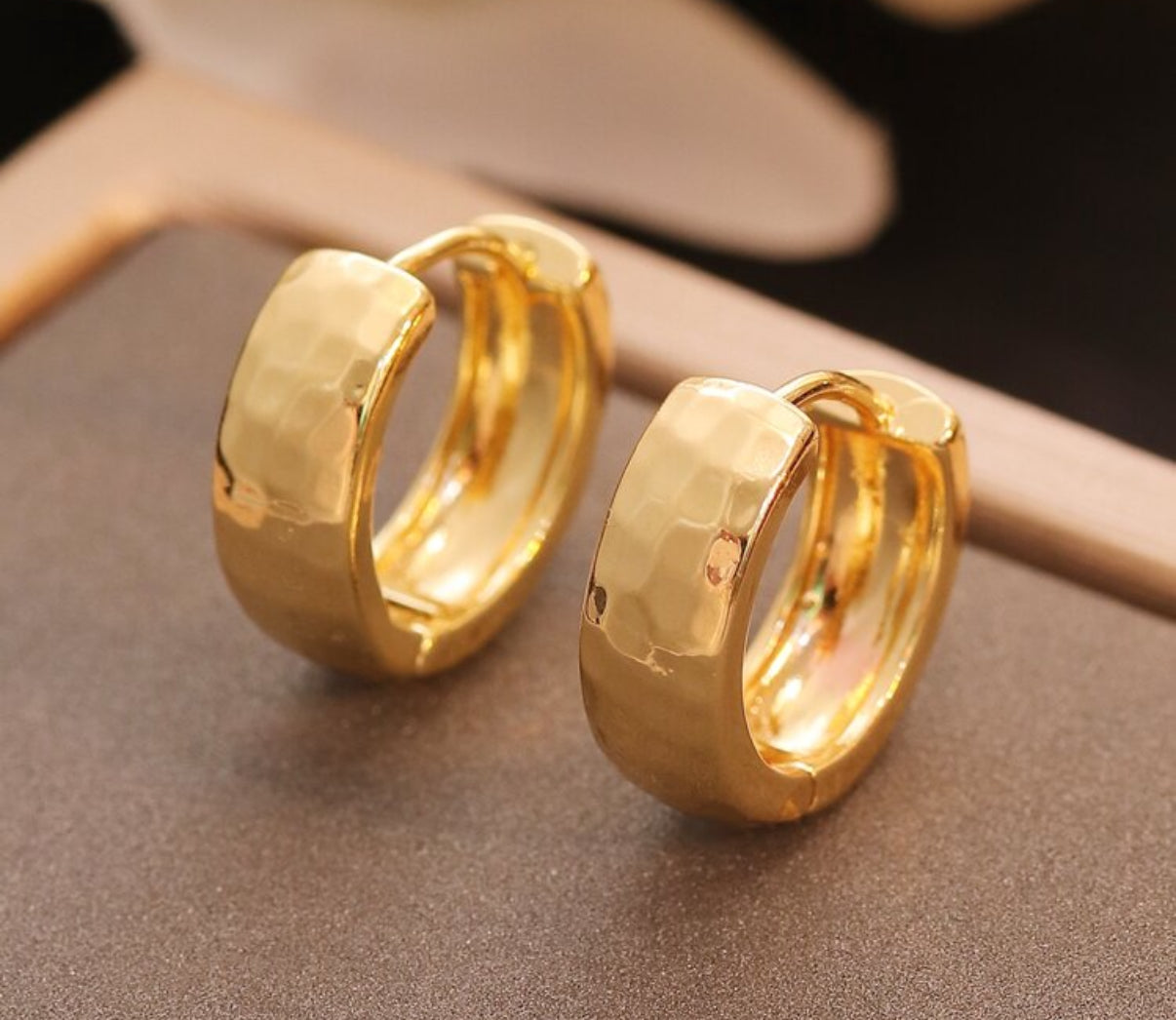 Small Hammered/Matte Gold Huggie Hoop Earrings