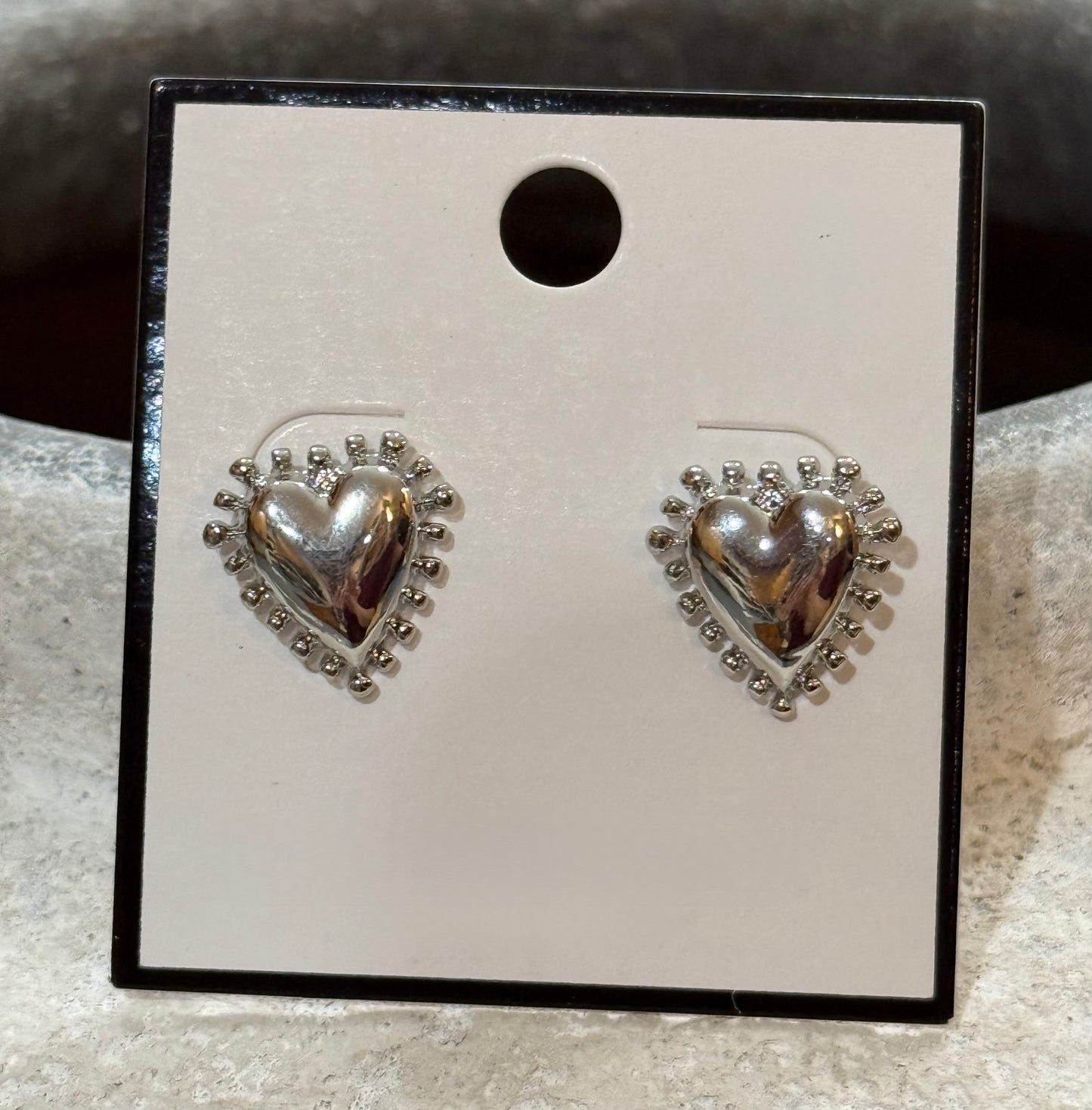 Silver Spikey Heart Valentines Earrings