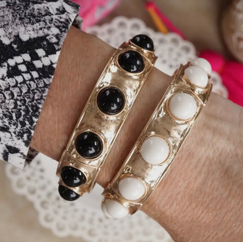 Gold & Black Jeweled Bubble Hoop Earrings