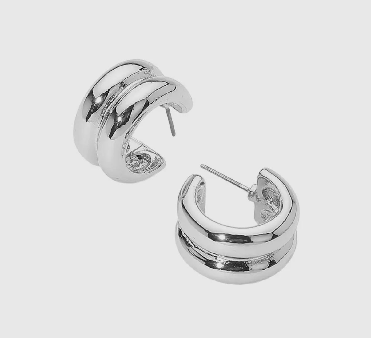 Silver Chunky Double Mini Hoop Earrings