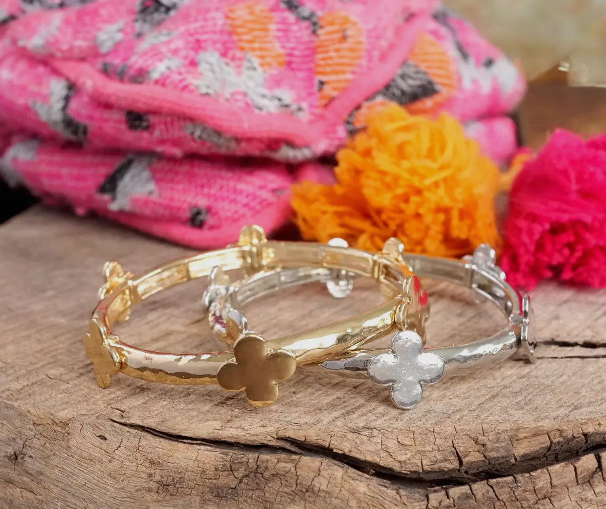 Silver Clover Bangle Bracelet
