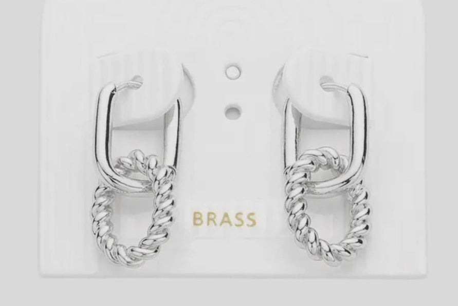 Silver Textured Link Huggie Earrings