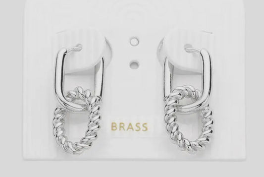 Silver Textured Link Huggie Earrings