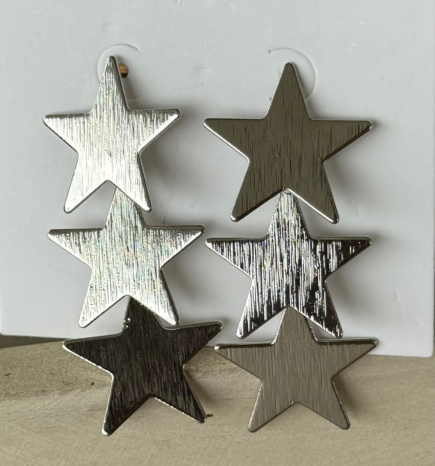 Silver Triple Star Dangle Earrings