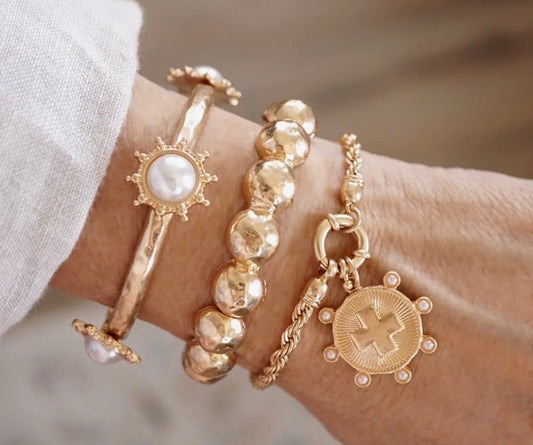 Sunlit Devotion- Gold Chain Bracelet with Gold coin accent pendant.