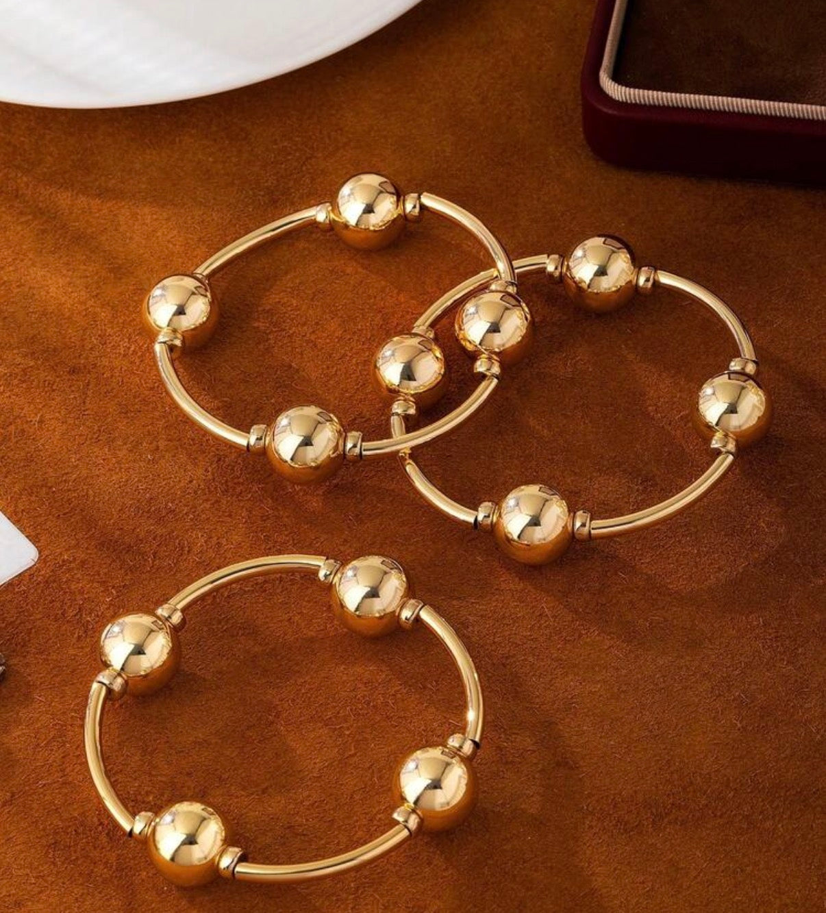 3 Pc. Set- Gold Exaggerated Ball Bracelets