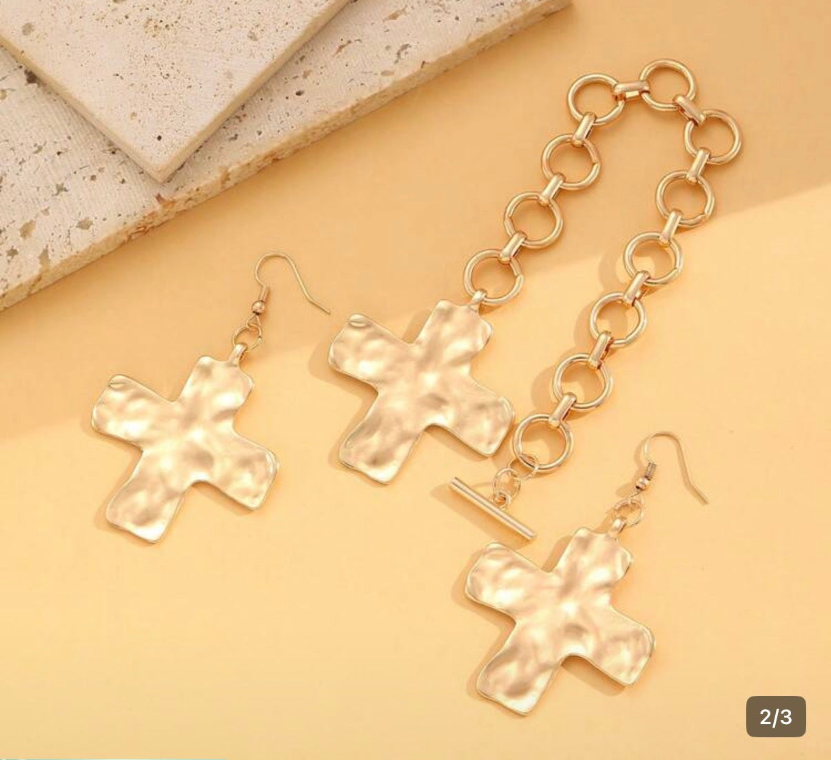 Hammered Gold KD Signature Cross Earrings