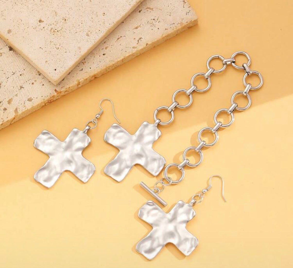 Hammered Silver KD Signature Cross Earrings