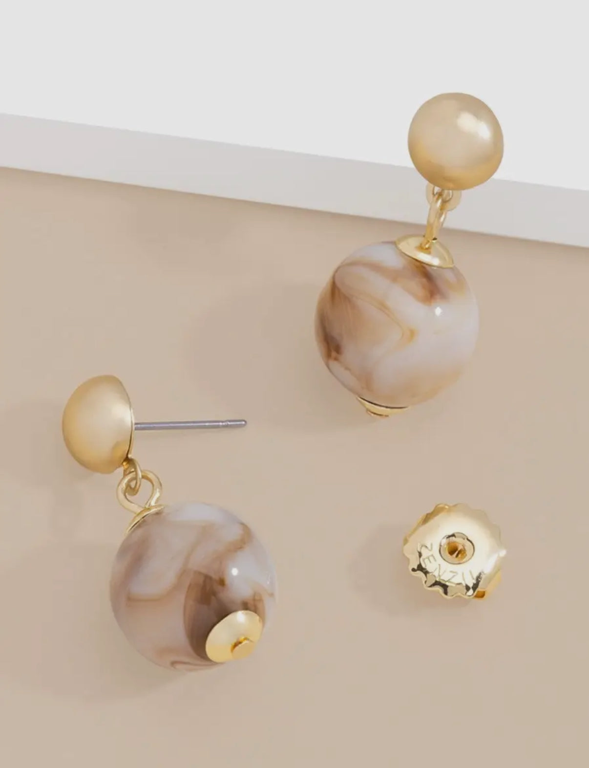 Small 14mm Marbled Resin Bead Drop Earrings