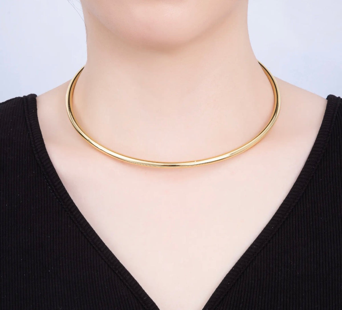 16K Gold Filled 4mm Minimalist Thick Wide Tube Torque Choker Floating Collar Necklace