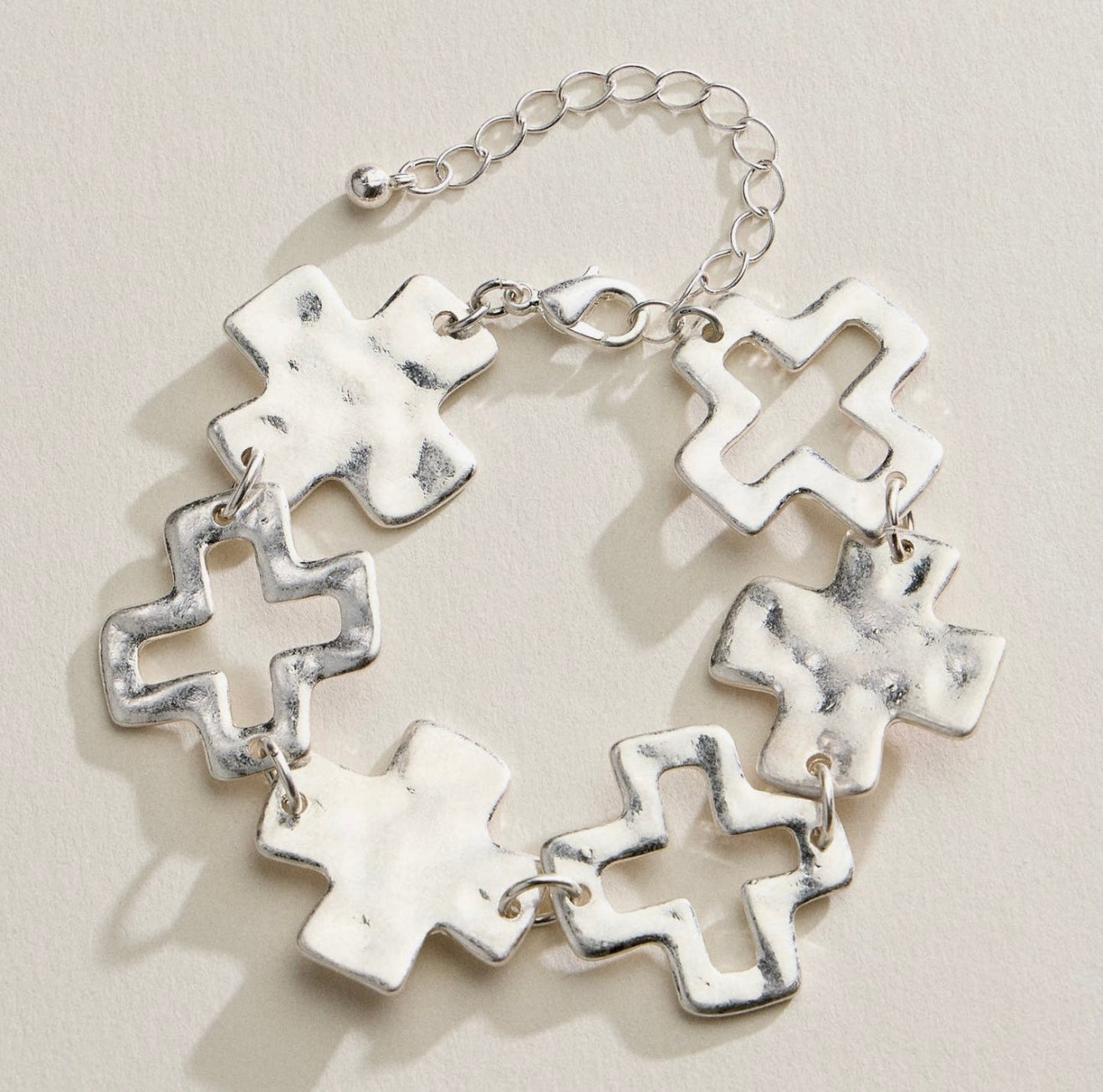 Hammered Cross Link Chain Bracelet | Gold, Silver & Two-Tone Bracelet
